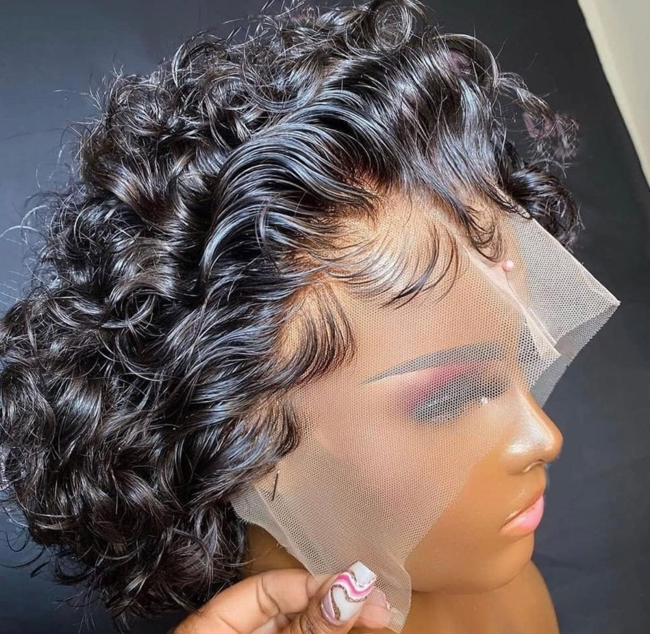 Pixie Curly Lace Front Wigs Human Hair