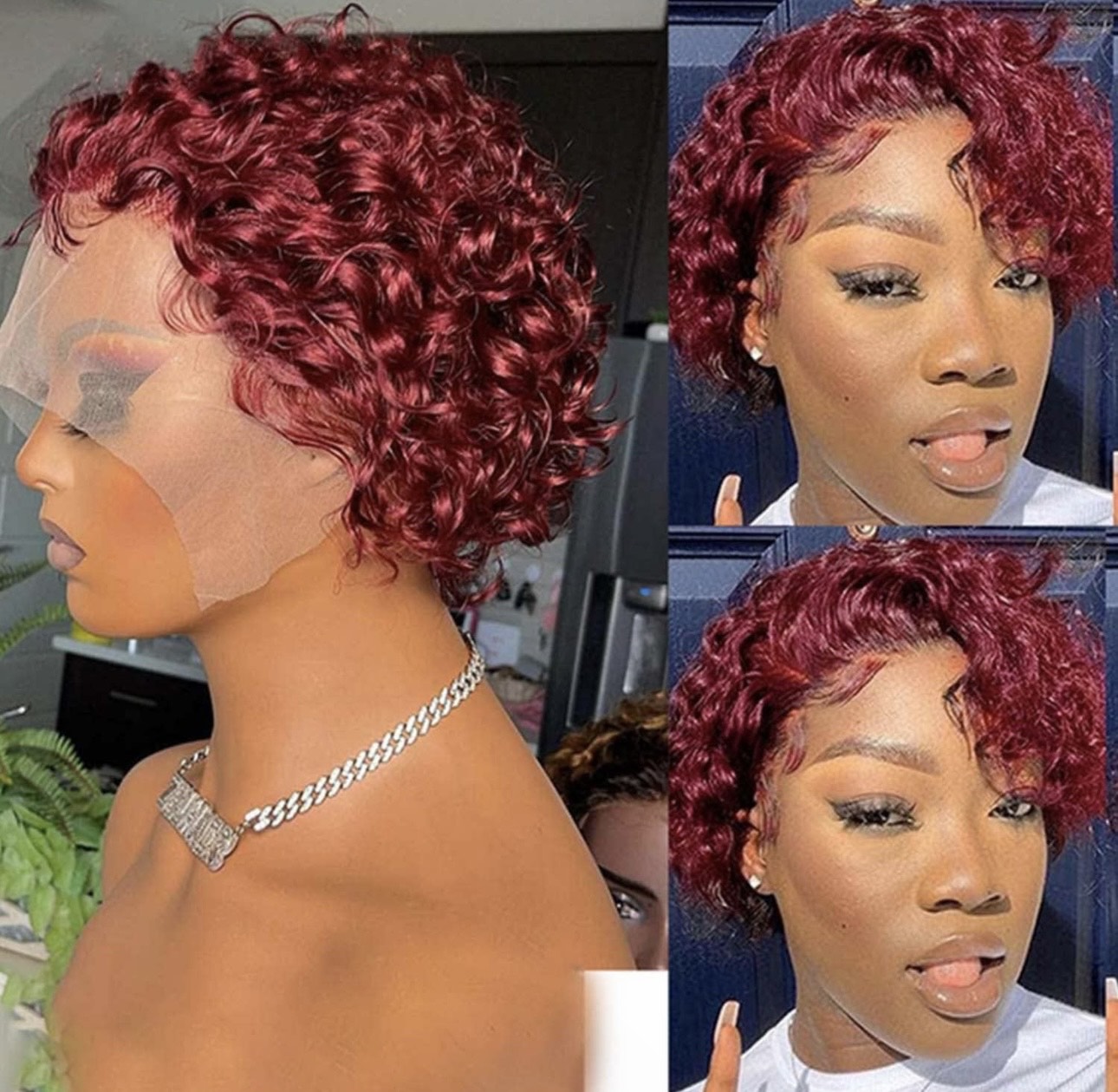 Pixie Curly  Lace Front Wigs Human Hair